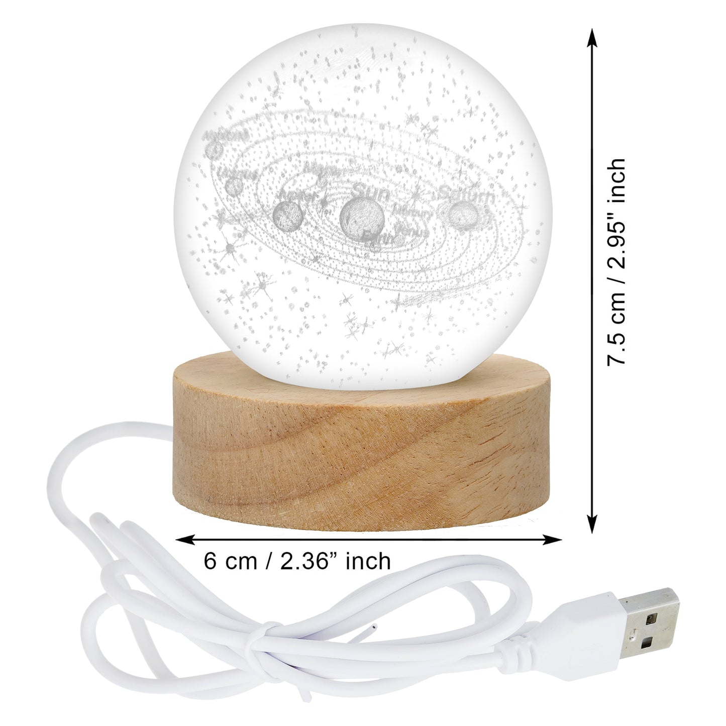 Webelkart Antique Universe 3D Crystal Moon Lamp Night Light for Home Decor/Crystal Ball Night Light with Warm White Dimmable LED lamp for Home Diwali Decoration Item(3" Inches)