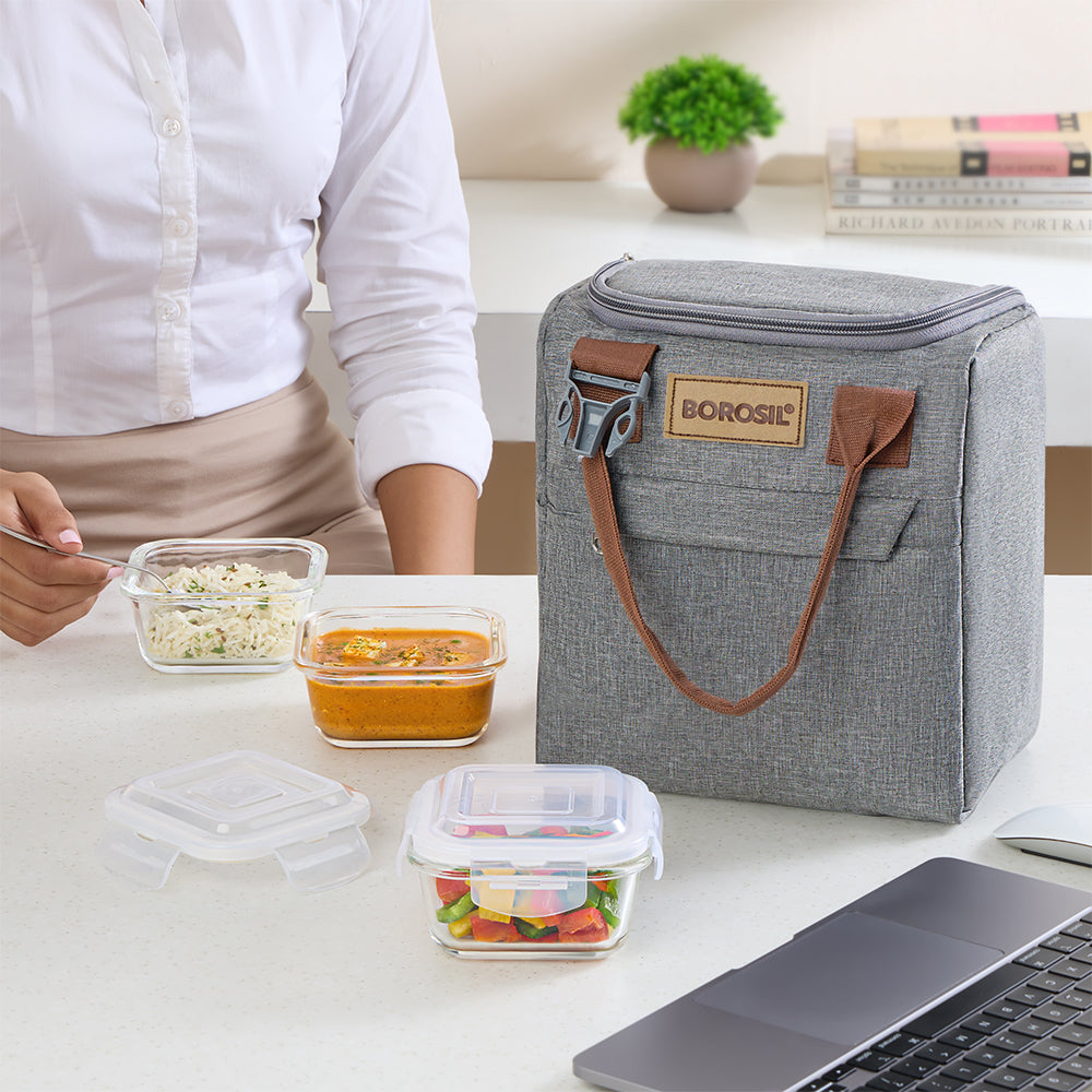 Borosil Gourmet Lunch Box Set, 320ml x 3 (+) 550ml x 1
