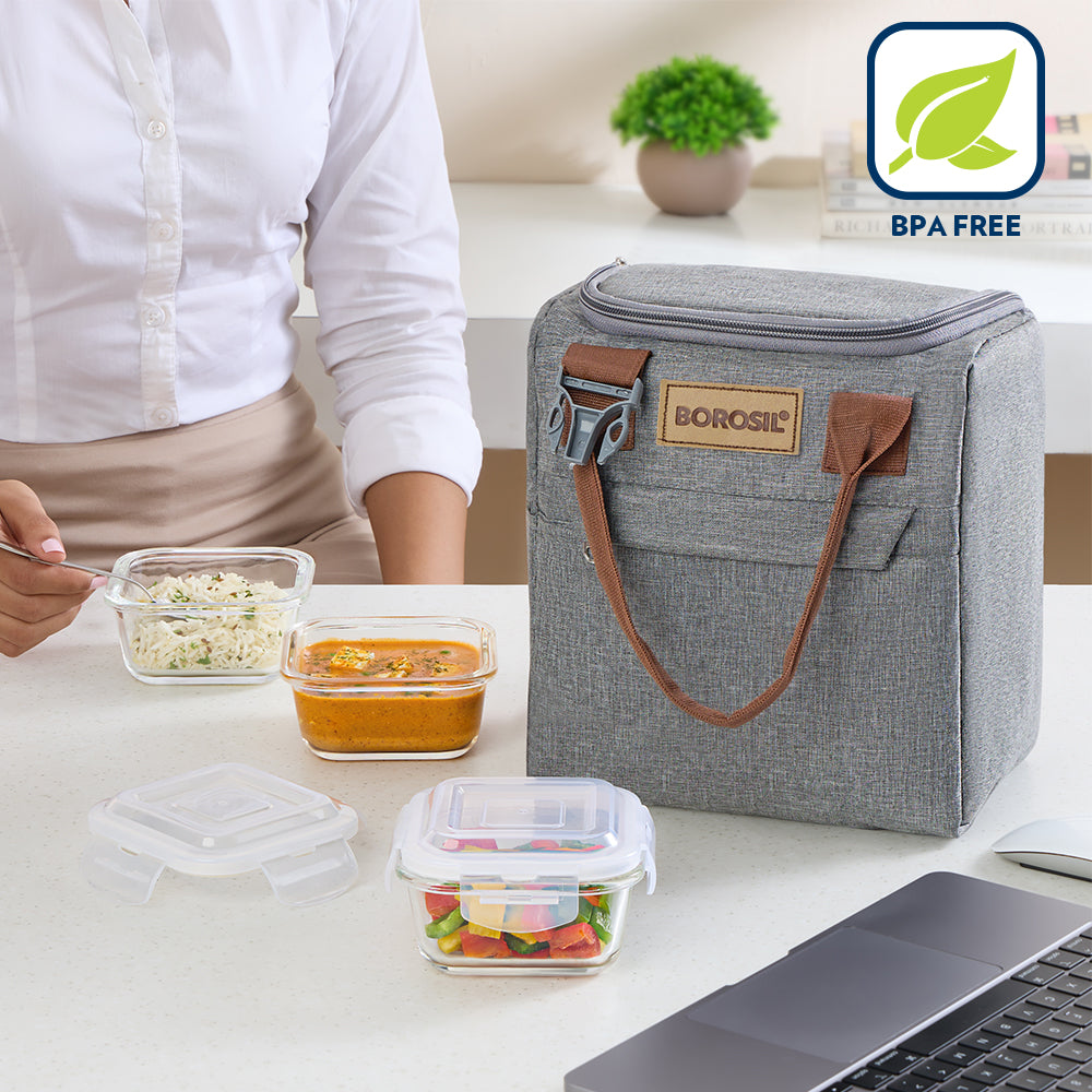 Borosil Gourmet Lunch Box Set, 320ml x 3 (+) 550ml x 1
