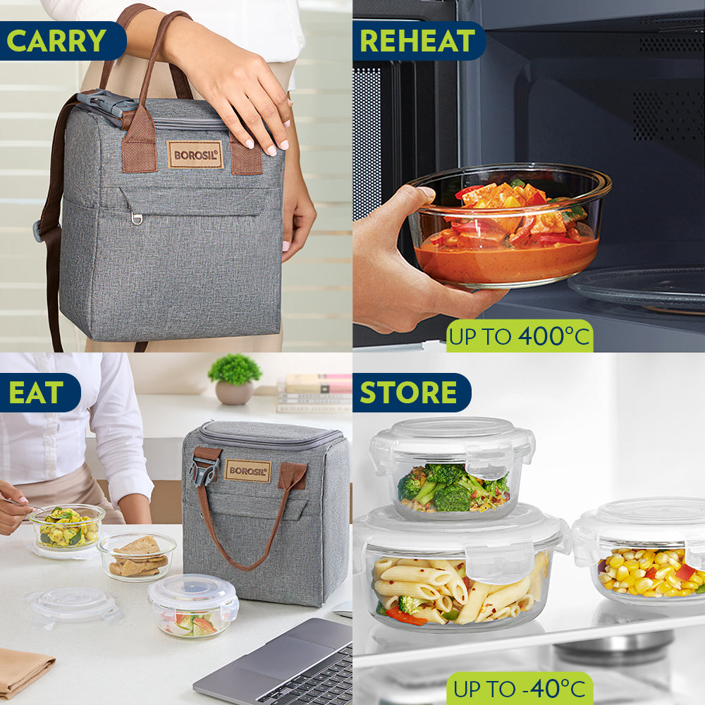 Borosil Pro Lunch Box Set, 400ml x 3 (+) 550ml x 1
