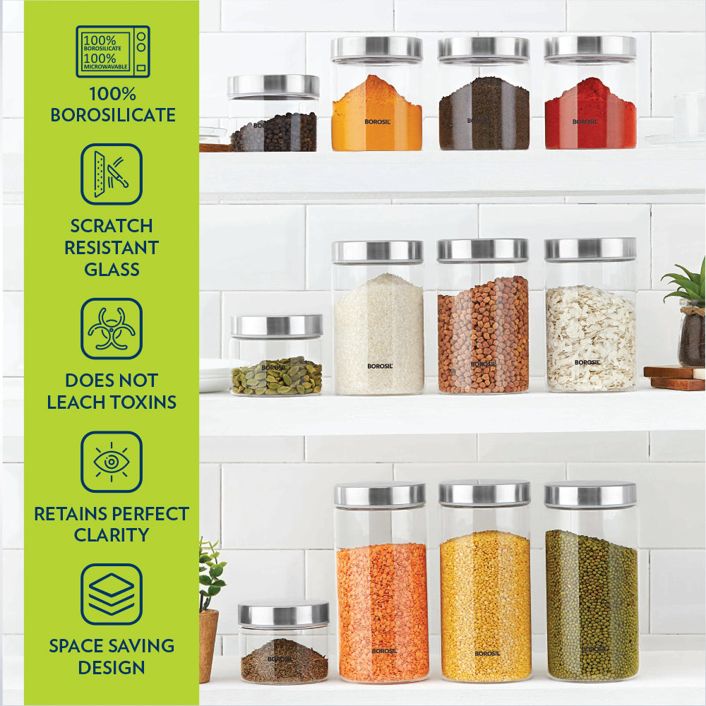 Borosil Endura Airtight Glass Jar Set, 1.2Lx2