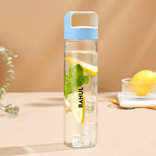 Neo Borosilicate Glass Bottle-Blue Lid-Personalise