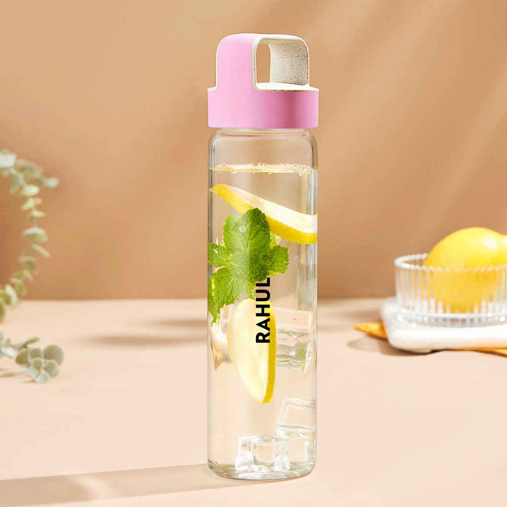 Neo Borosilicate Glass Bottle-Pink Lid-Personalise