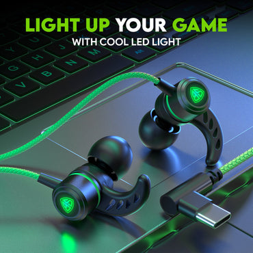 SpinBot BattleBudz C20 Wired in Ear Type C Gaming Earphones with LED Light |10mm Drivers| in-line Media Controls| Carry Case