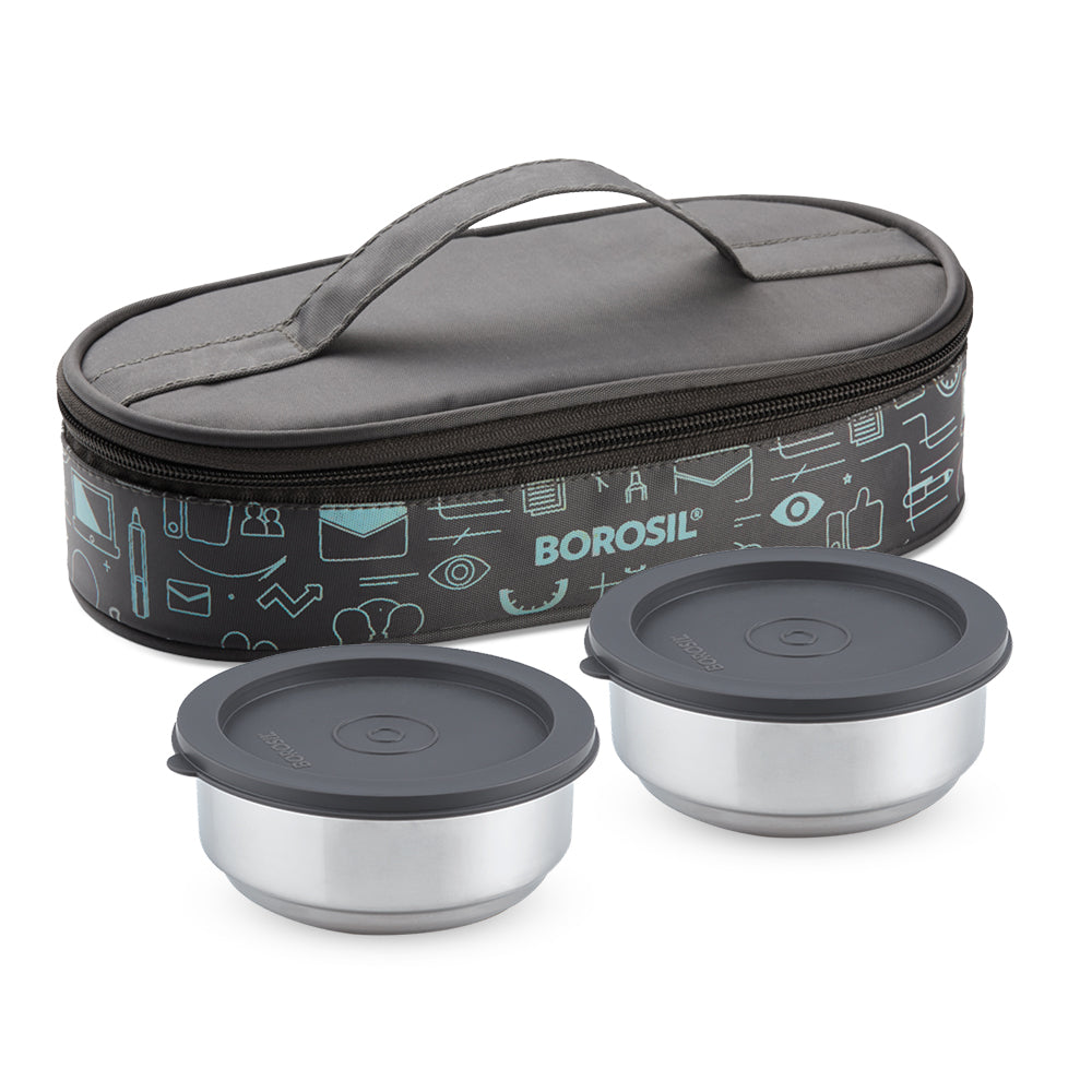 Borosil Carryfresh Lunchbox, Set of 2, Flat (Medium), 180ml