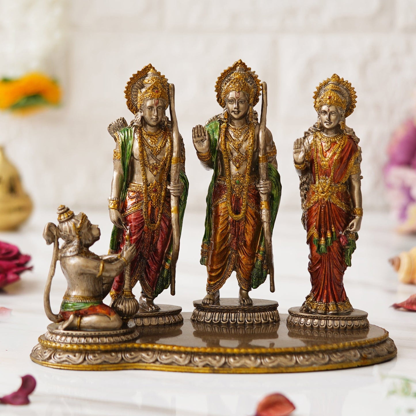 JaipurCrafts Premium Bronze Finish Ram Darbal Idol Statue Showpiece for Home Decor | Ram Darbar Murti | Ram Parivar Statue for Home Decor (9 Inches, ColdCast Resin)
