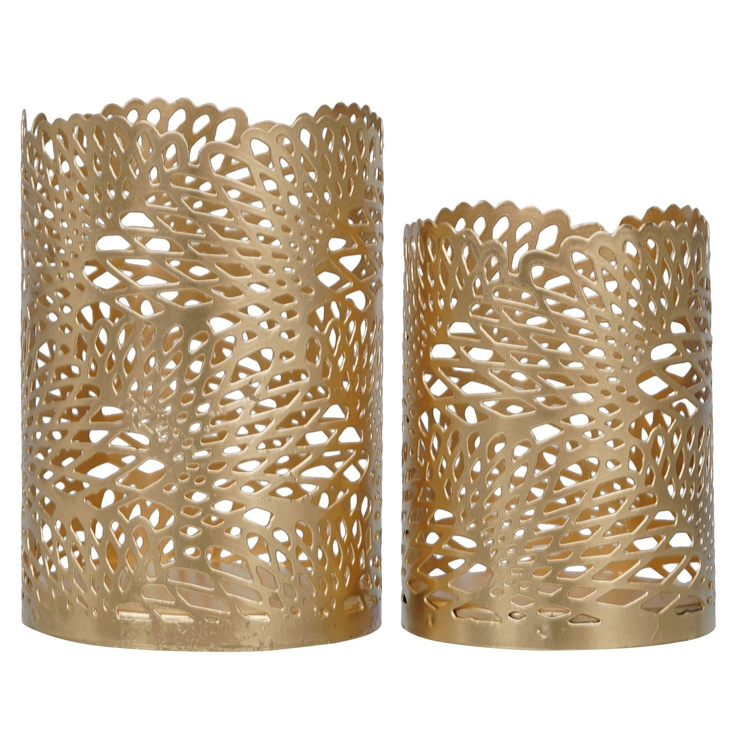 Webelkart®️ Premium Iron Handmade Metal Tealight Candle Holder with Flower Cut Design for Home, Living Room and Table Decor ( Set of 2 , Gold)
