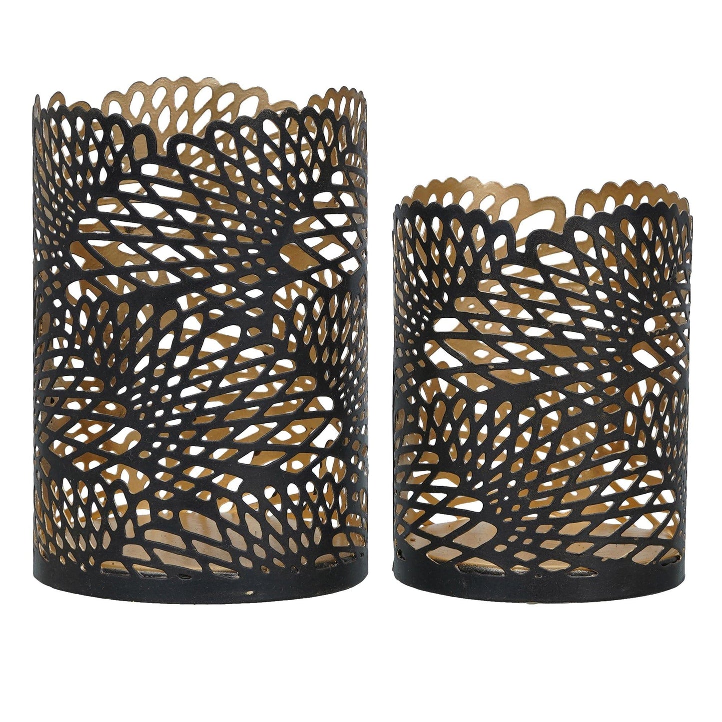 Webelkart®️ Premium Iron Handmade Metal Tealight Candle Holder with Flower Cut Design (Black) for Home, Living Room and Table Decor ( Set of 2 , Iron)