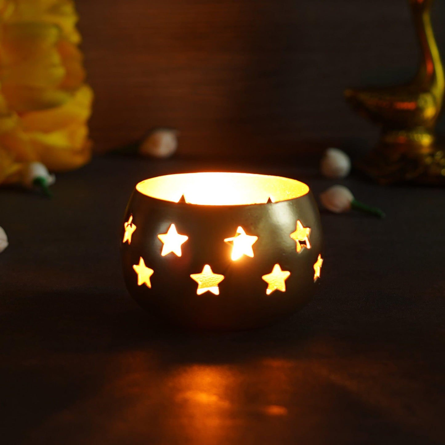 Webelkart®️ Premium Metal Star Tealight Candle Holder for Home and Office Decor| Metal Tealight Holder for Decorations (3 inches, Gold)