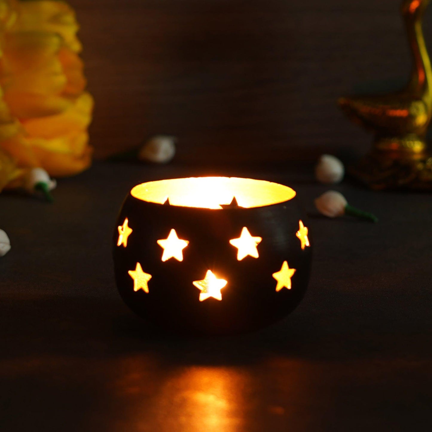 Webelkart®️ Premium Metal Star Tealight Candle Holder for Home and Office Decor| Metal Tealight Holder for Decorations (3 inches, Black)
