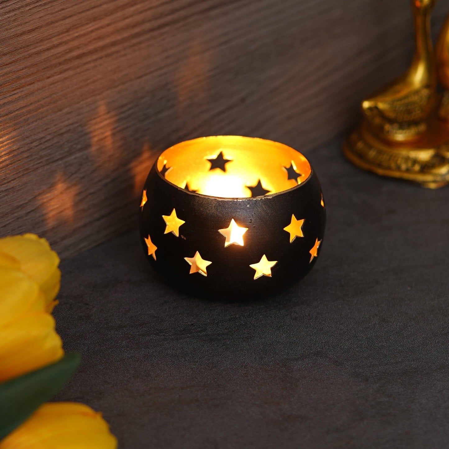 Webelkart®️ Premium Metal Star Tealight Candle Holder for Home and Office Decor| Metal Tealight Holder for Decorations (3 inches, Black)