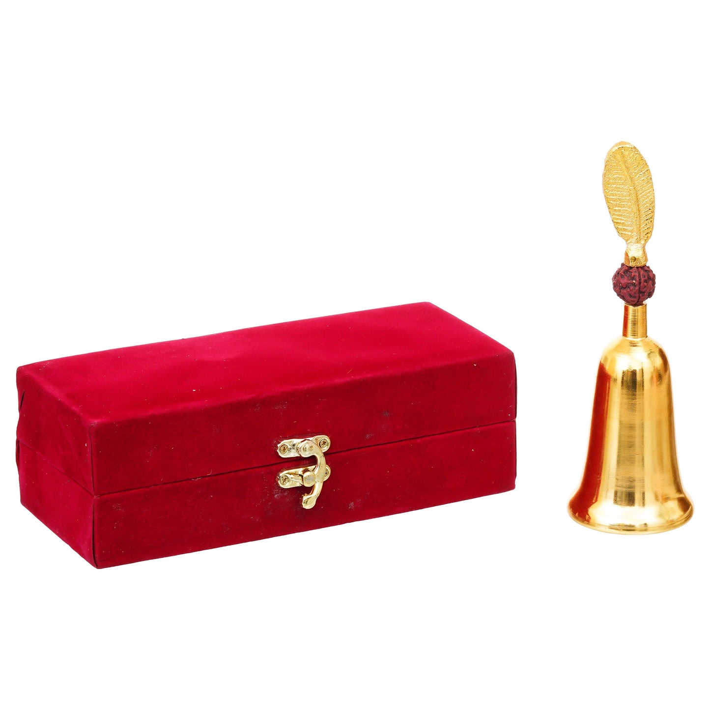 Webelkart Antique HandiCrafted Gold Plated Pooja Bell with Rudraksha with Velvet Box for Home/Office Decor/Brass Hand Puja Bell/Pooja Ghanti/Pooja Article for Temple (7" Inches Gold)