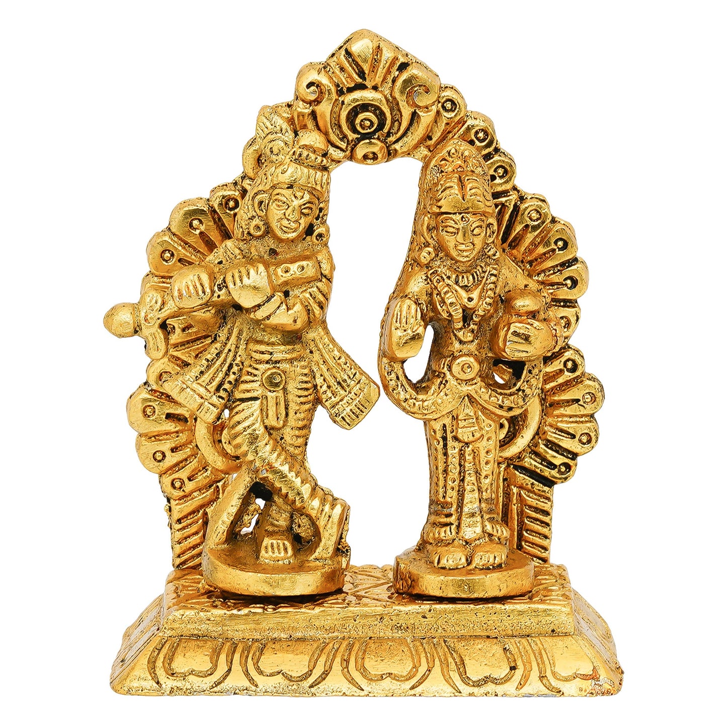 Webelkart Antique Metal Radha Krishna Idol Statue for Home/Office Decor| Radha Krishna Idol for Temple Decor,Radhe Krishna ki Murti for Pooja Room(4" Inches, Gold)