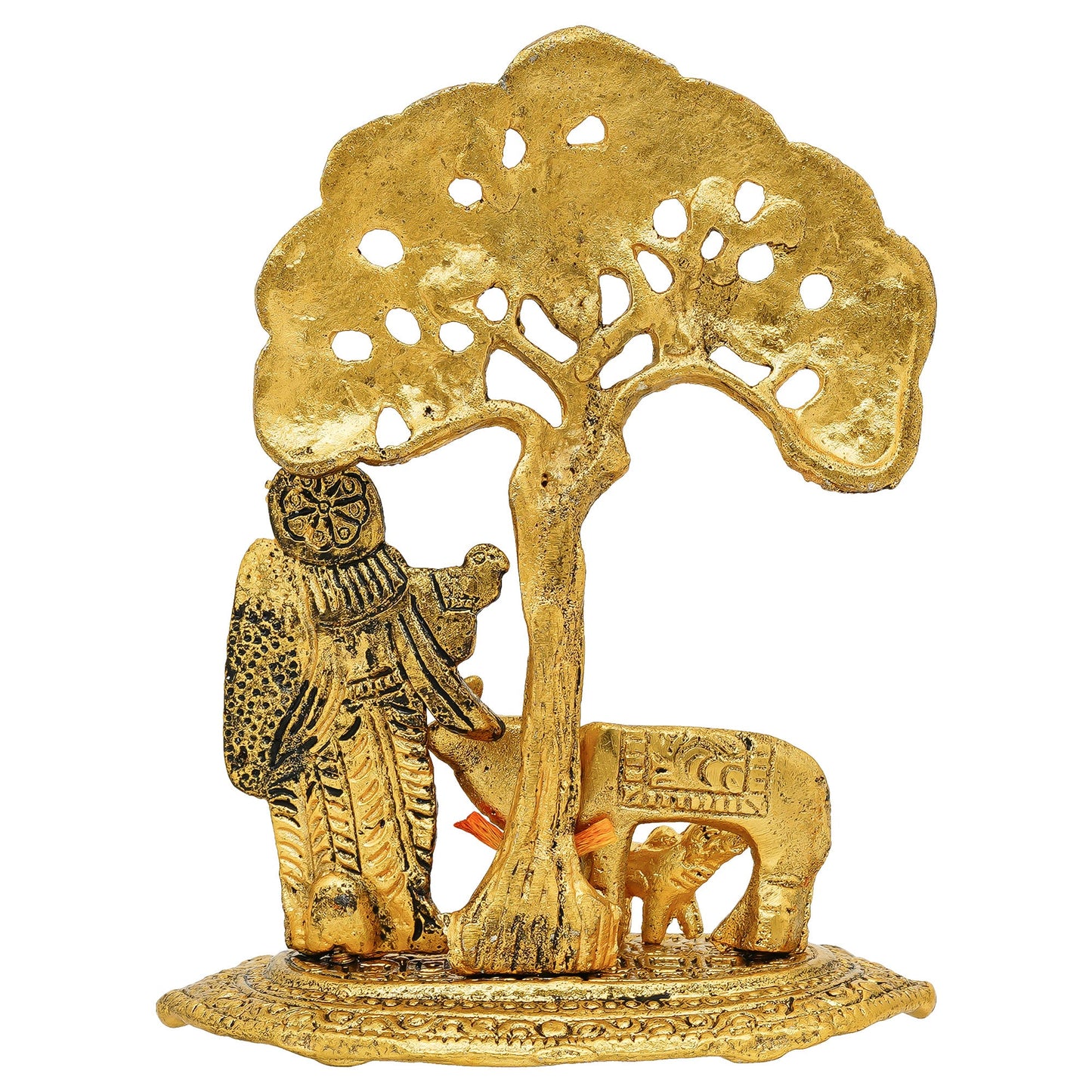 Webelkart Antique Radha Krishna Idol with Kamdhenu Cow Kalpvriksha Tree Showpiece for Home/Office Decor| Radha Krishna Murti| Radha Krishna Idol Statue for Temple Decor (6" Inches)