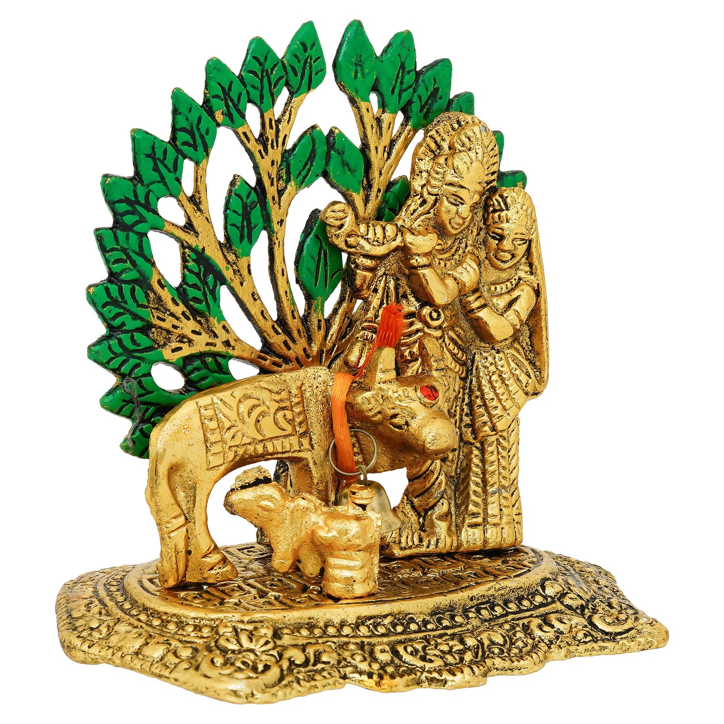 Webelkart Premium Metal Radha Krishna Idol with Cow Showpiece for Home/Office Decor| Radha Krishna Statue | Radha Krishna Murti for Temple Decor Pooja Article Decoration Item (4.15" Inches)