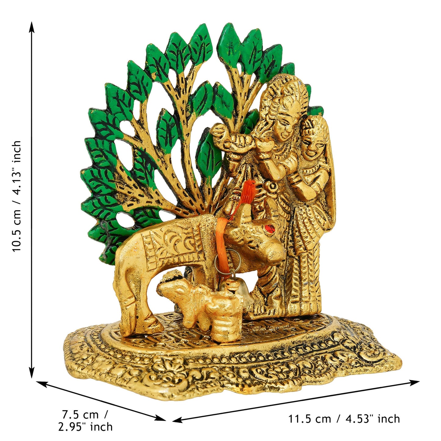 Webelkart Premium Metal Radha Krishna Idol with Cow Showpiece for Home/Office Decor| Radha Krishna Statue | Radha Krishna Murti for Temple Decor Pooja Article Decoration Item (4.15" Inches)