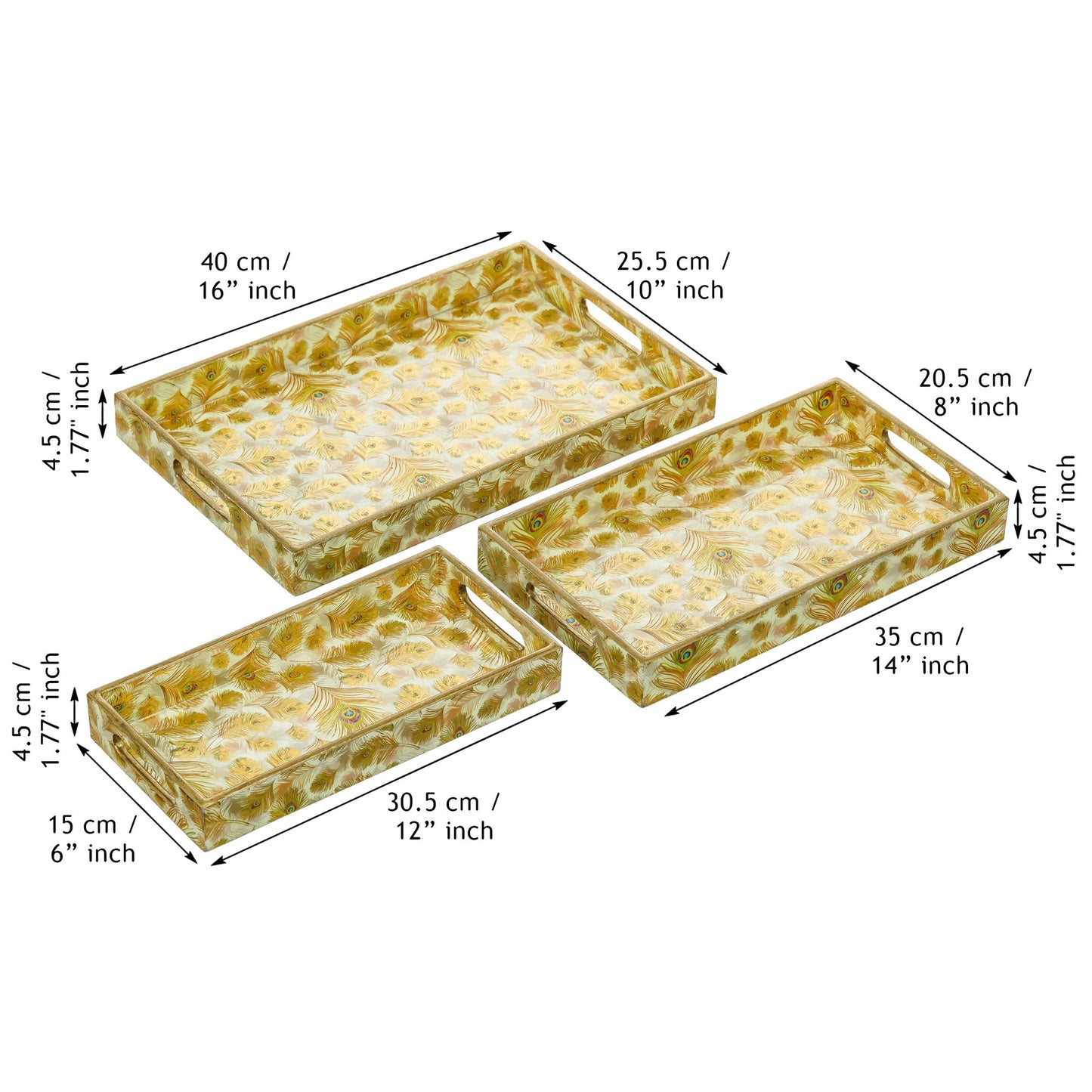 Webelkart Antique Handmade Printed Wooden Serving Tray Enamel Coated for Home Decor Serving Tray Set of 3, Trays for Breakfast Dining Table| Coffee Tray Home Decorative Item (12",14",16" Inches)