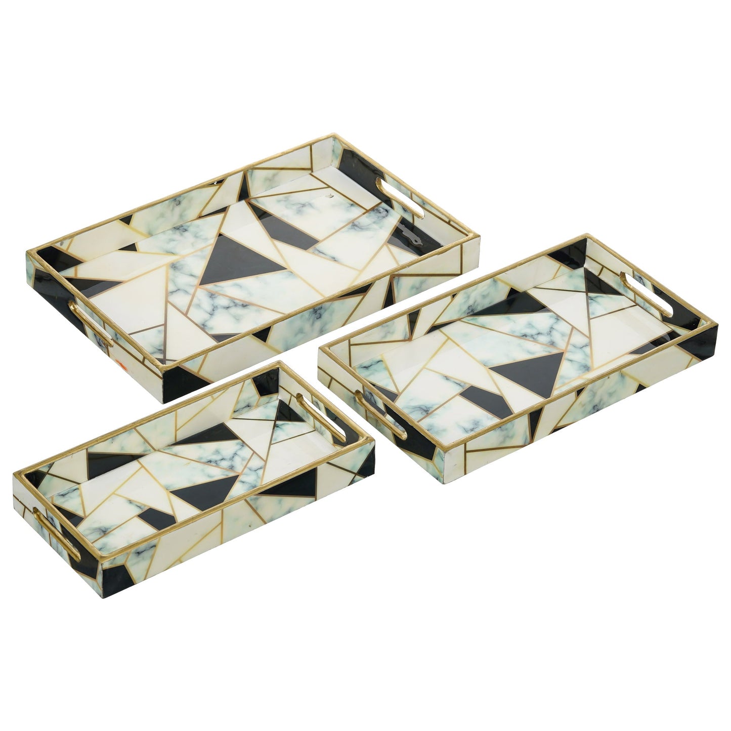 Webelkart Premium Handmade Wooden Serving Tray Enamel Coated Samll,Medium,Large Serving Tray Set of 3, Trays for Breakfast Dining Table| Diwali/Home Decor Items (12",14",16" Inches)