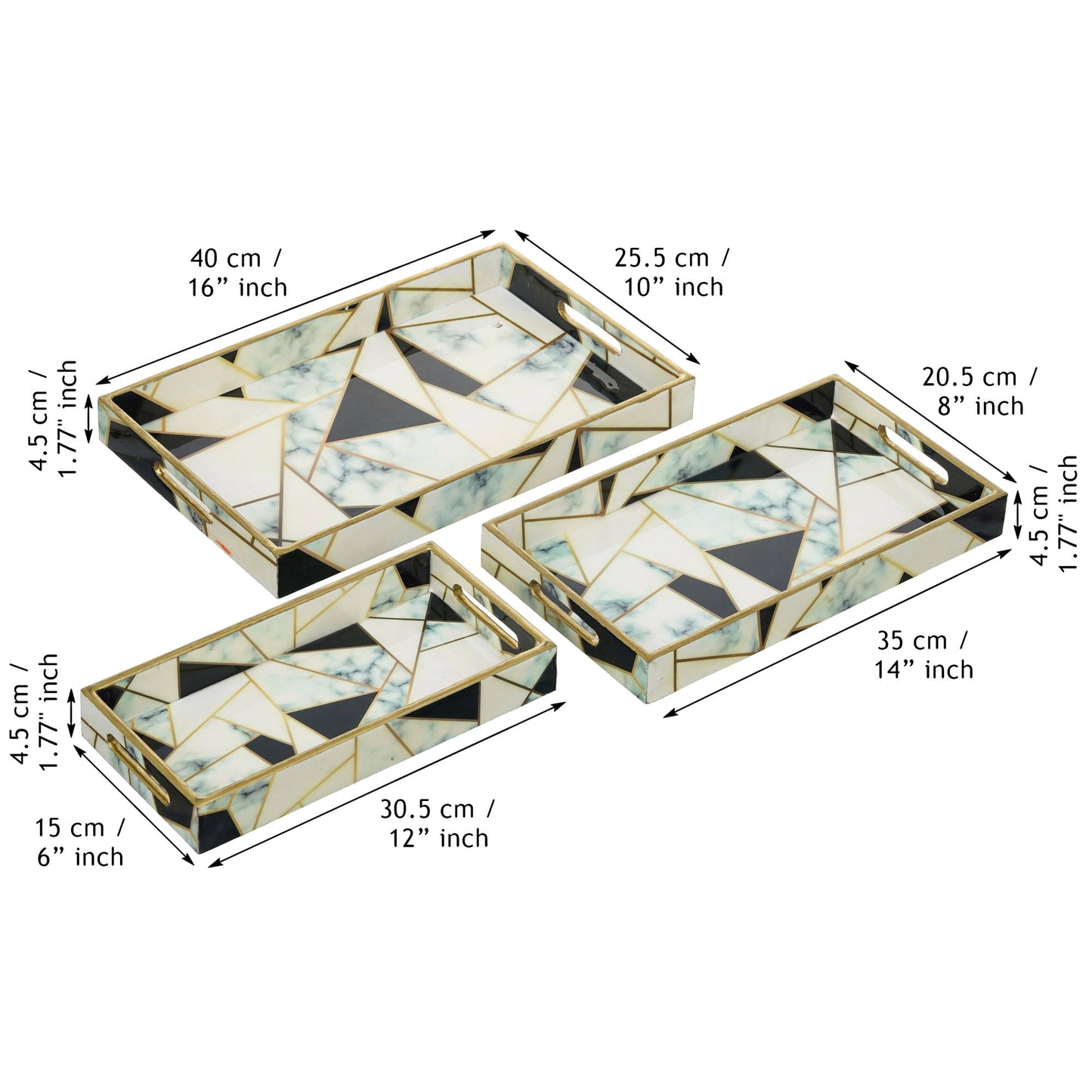 Webelkart Premium Handmade Wooden Serving Tray Enamel Coated Samll,Medium,Large Serving Tray Set of 3, Trays for Breakfast Dining Table| Diwali/Home Decor Items (12",14",16" Inches)