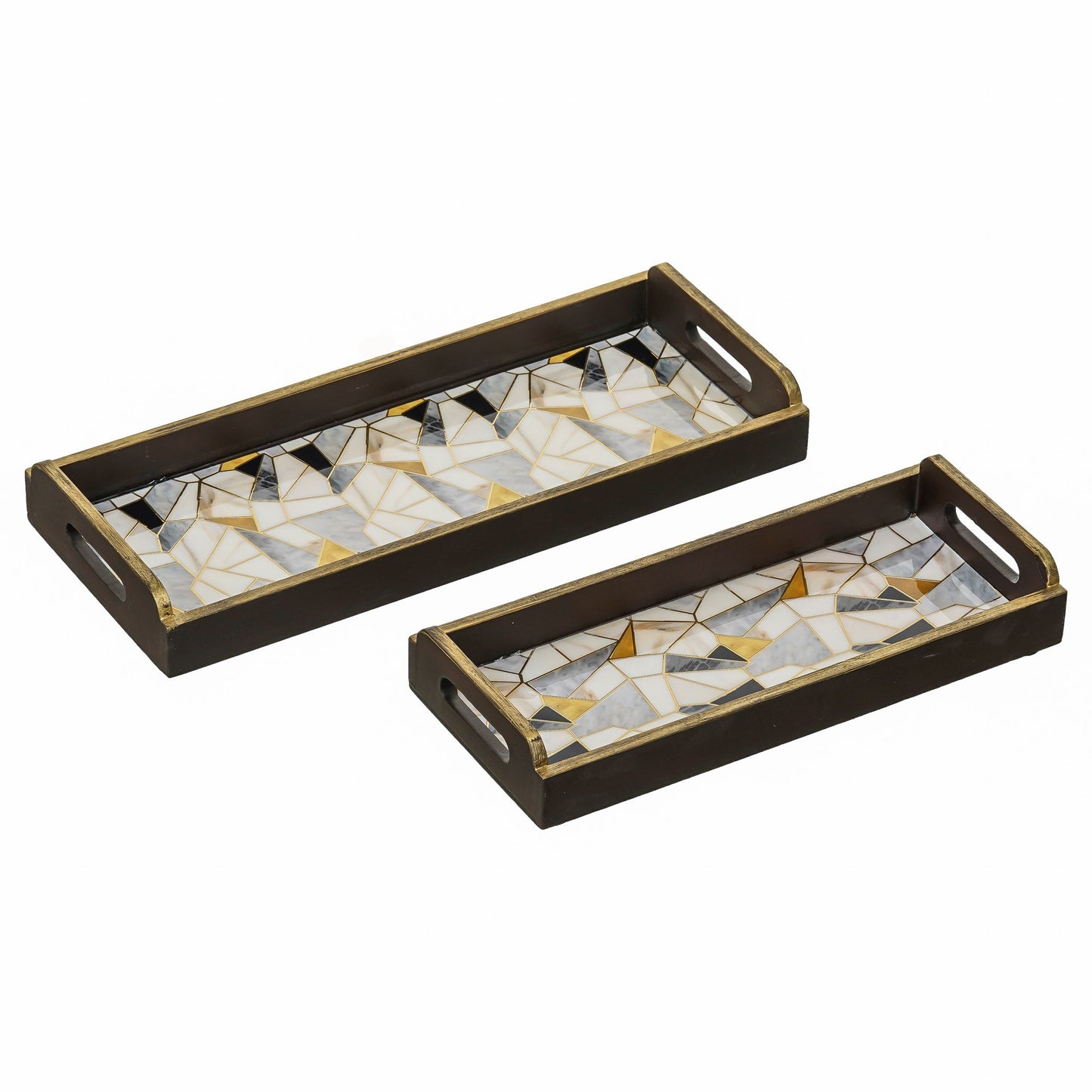 Webelkart Beautiful Handmade Marble Printed Wooden Serving Tray Enamel Coated for Home/Office Decor Serving Tray Set of 2, Trays,Coffee Tray Home Decorative Item (12",15" Inches)