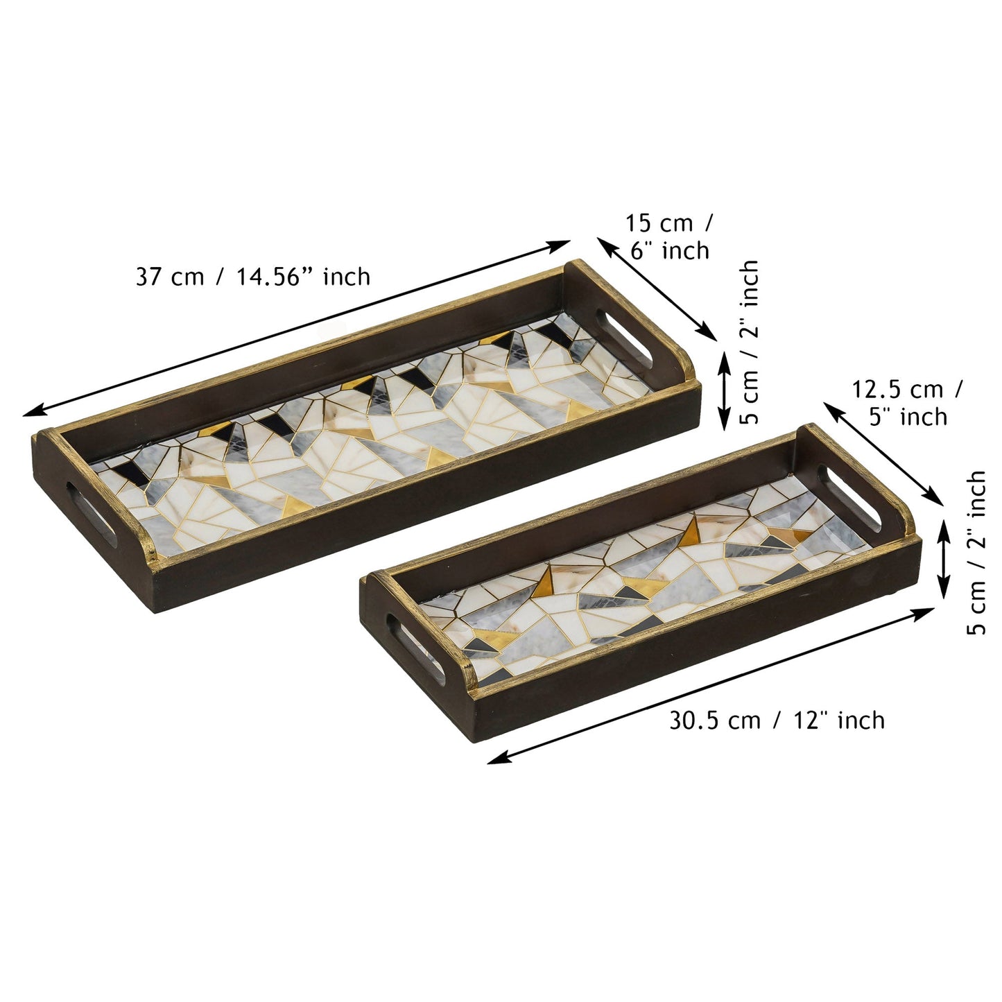 Webelkart Beautiful Handmade Marble Printed Wooden Serving Tray Enamel Coated for Home/Office Decor Serving Tray Set of 2, Trays,Coffee Tray Home Decorative Item (12",15" Inches)