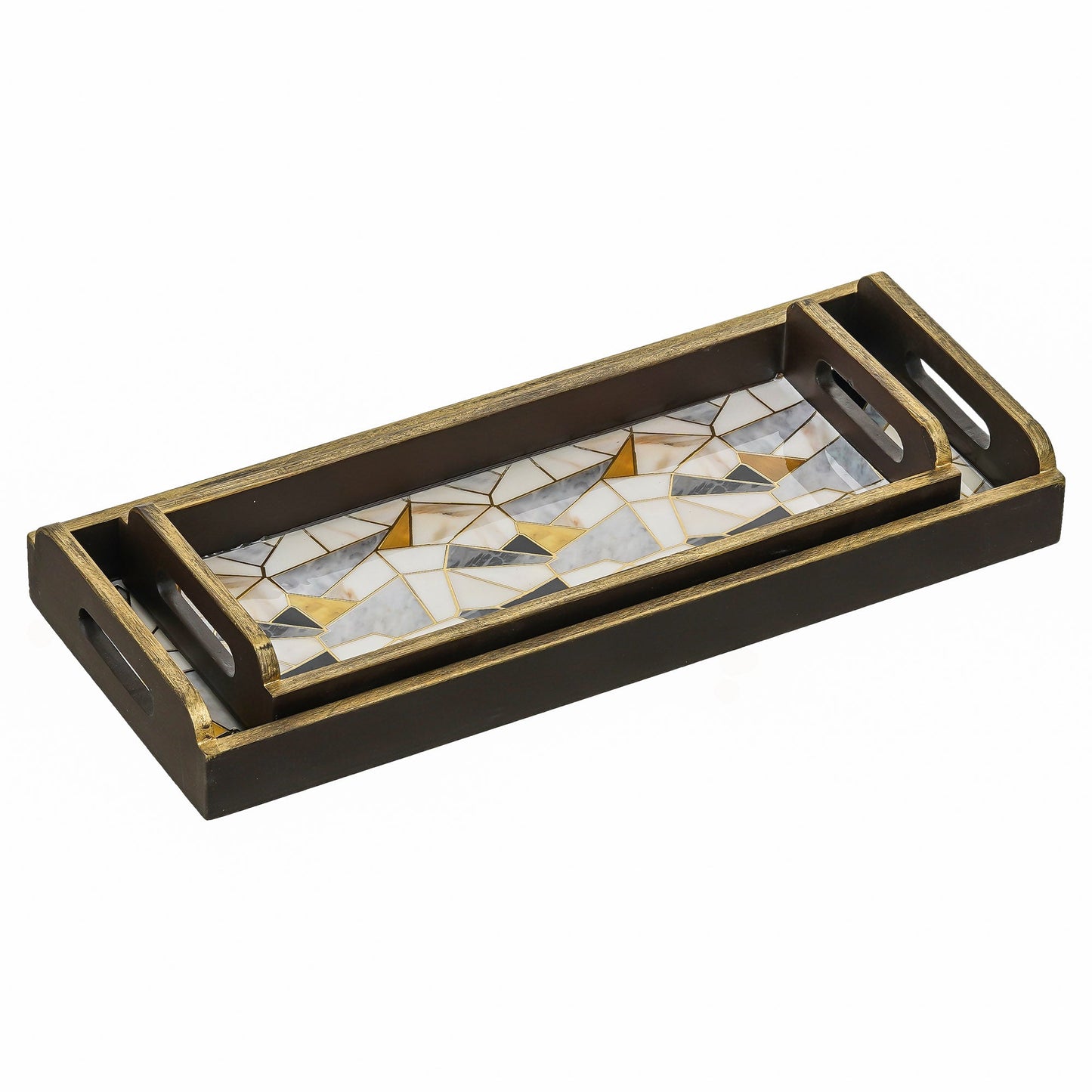 Webelkart Beautiful Handmade Marble Printed Wooden Serving Tray Enamel Coated for Home/Office Decor Serving Tray Set of 2, Trays,Coffee Tray Home Decorative Item (12",15" Inches)