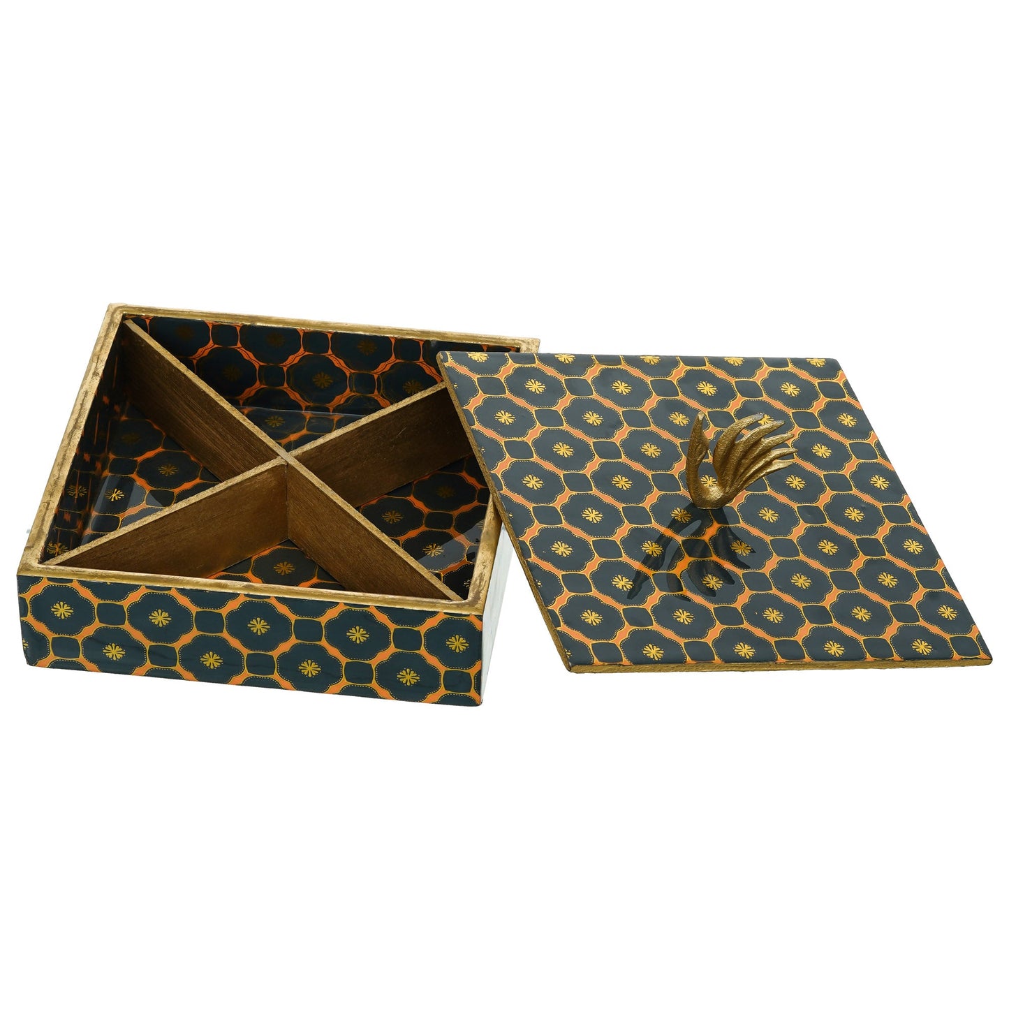 Webelkart Premium Enamel Coated Dry Fruit Container Set With Serving Tray & Lid For Dining Table,Dry Food Box,Serving Set with 4 Section/y (8" Inches)
