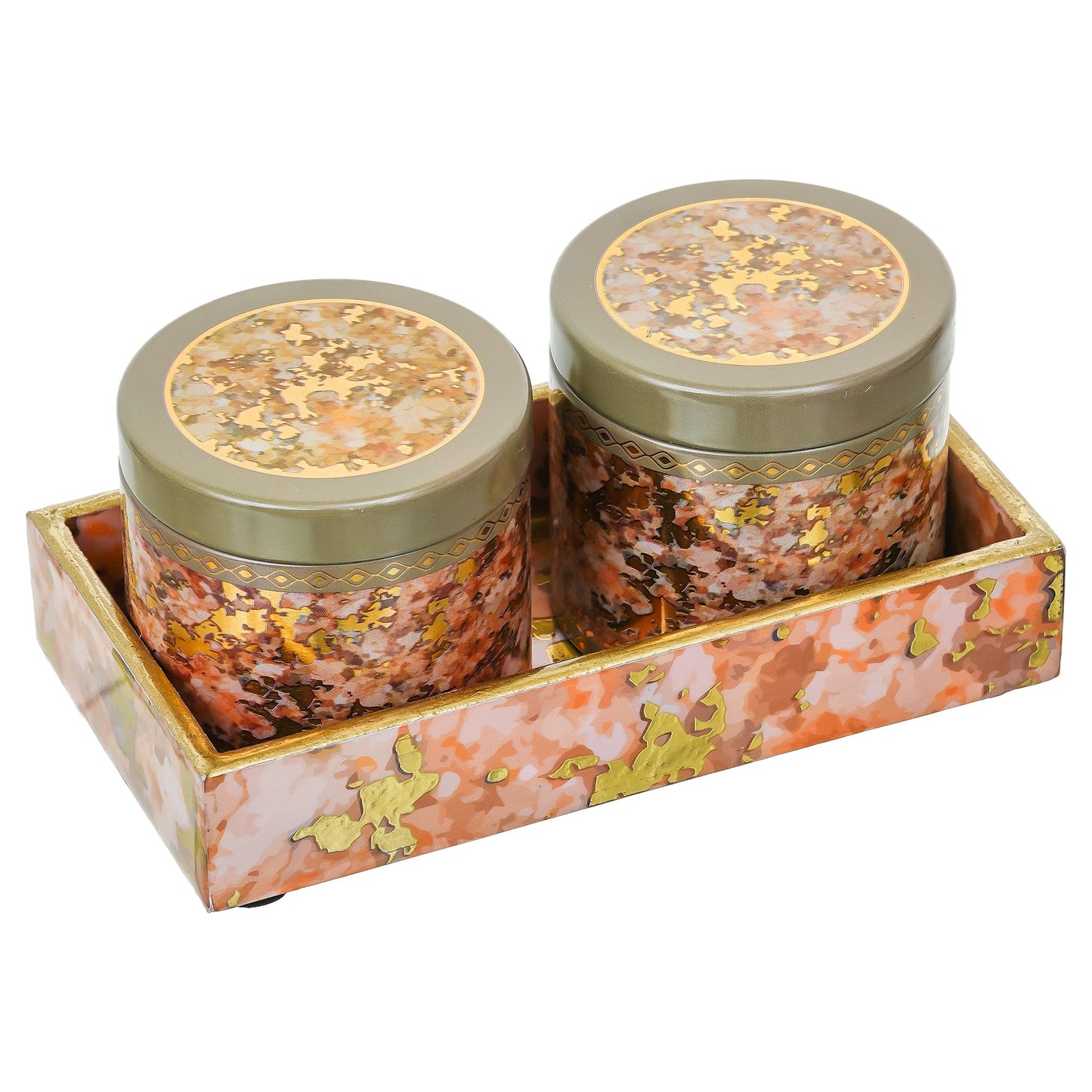 Webelkart Antique Enamel Coated Air Tight Dry Fruit 2 Container With 1 Tray with Lid For Table Top Home Decor Dry Fruit Box,Serving Tray/Box Container For Table Decor Home Decoration Item (8" Inches)