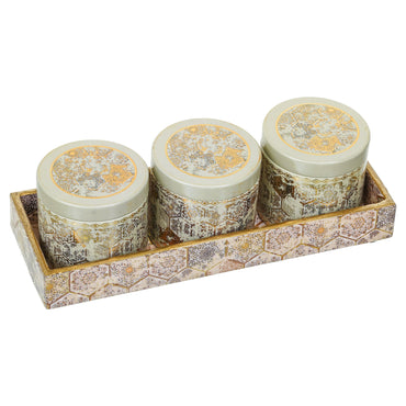 Webelkart Premium Enamel Coated Air Tight Dry Fruit 3 Container With 1 Tray With Lid For Home Decor Dry Fruit Box,Serving Tray/Box Container For Table Decor Diwali Gift Item (8" Inches)