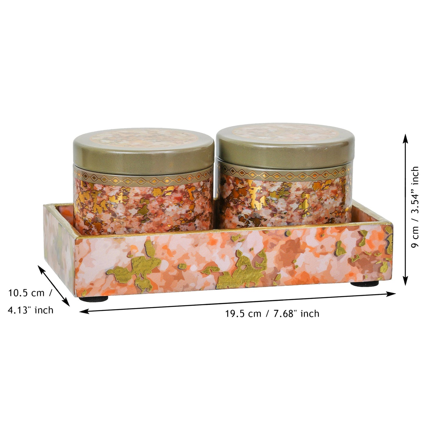Webelkart Antique Enamel Coated Air Tight Dry Fruit 2 Container With 1 Tray with Lid For Table Top Home Decor Dry Fruit Box,Serving Tray/Box Container For Table Decor Home Decoration Item (8" Inches)