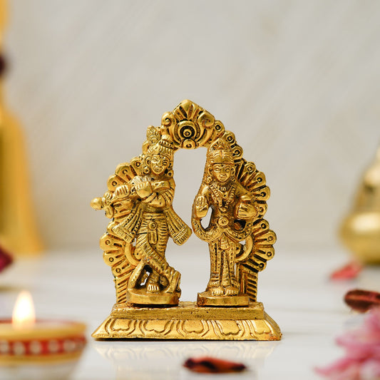Webelkart Antique Metal Radha Krishna Idol Statue for Home/Office Decor| Radha Krishna Idol for Temple Decor,Radhe Krishna ki Murti for Pooja Room(4" Inches, Gold)