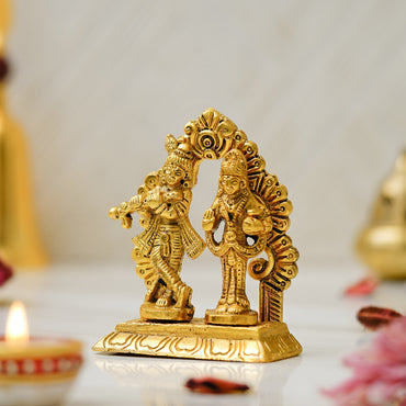 Webelkart Antique Metal Radha Krishna Idol Statue for Home/Office Decor| Radha Krishna Idol for Temple Decor,Radhe Krishna ki Murti for Pooja Room(4" Inches, Gold)