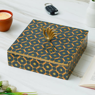 Webelkart Premium Enamel Coated Dry Fruit Container Set With Serving Tray & Lid For Dining Table,Dry Food Box,Serving Set with 4 Section/y (8" Inches)