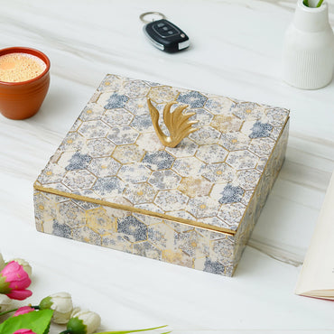 Webelkart Handmade Enamel Coated Dry Fruit Container Set With Serving Tray & Lid Table Top Home Decor,Dry Food Storage Box,Serving Set with 4 Section/Set Of 4 Jar Set With 1 tray (8" Inches)