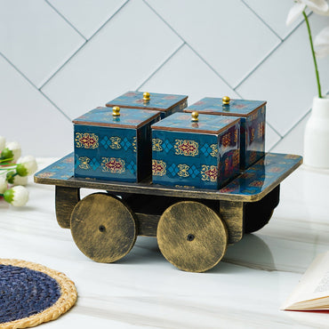 Webelkart Antique Enamel Coated Printed Dry Fruit Container Jar Set With Lid For Table Top Home Decor Dry Fruit Box,Serving Tray/Box Container For Table Decor (11" Inches)