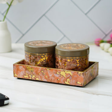 Webelkart Antique Enamel Coated Air Tight Dry Fruit 2 Container With 1 Tray with Lid For Table Top Home Decor Dry Fruit Box,Serving Tray/Box Container For Table Decor Home Decoration Item (8" Inches)