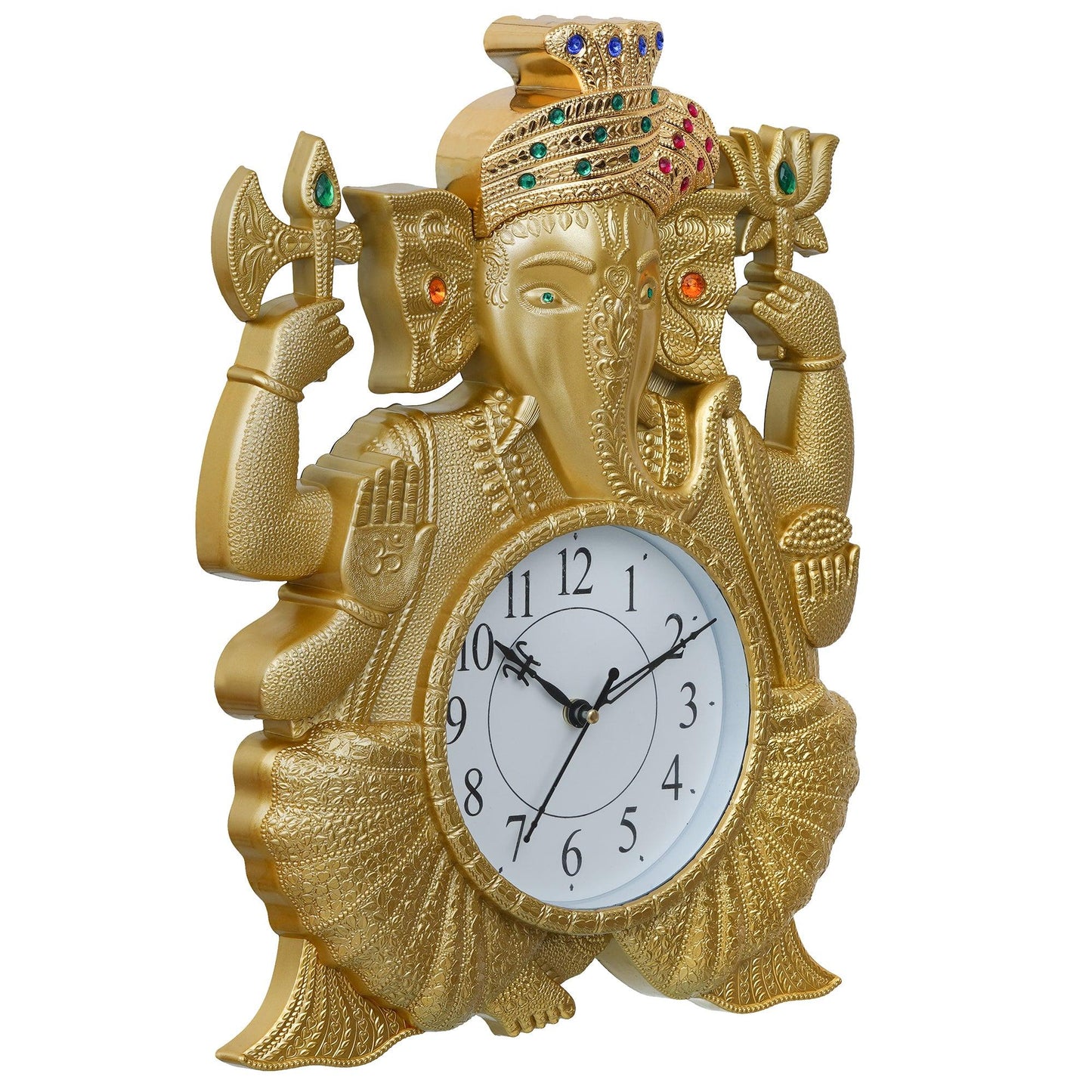 Webelkart Premium Pagdi Ganesha Analog Wall Clock for Home and Office Decor (12 Inches, Gold)