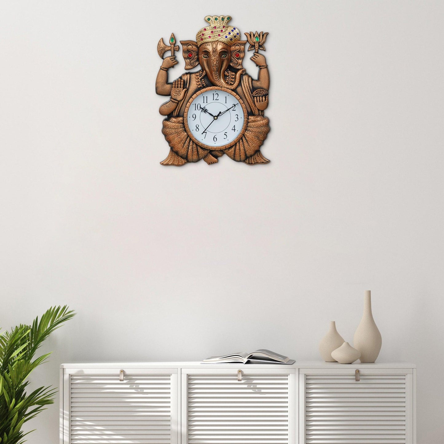 Webelkart Premium Pagdi Ganesha Analog Wall Clock for Home and Office Decor (12 Inches, Copper)