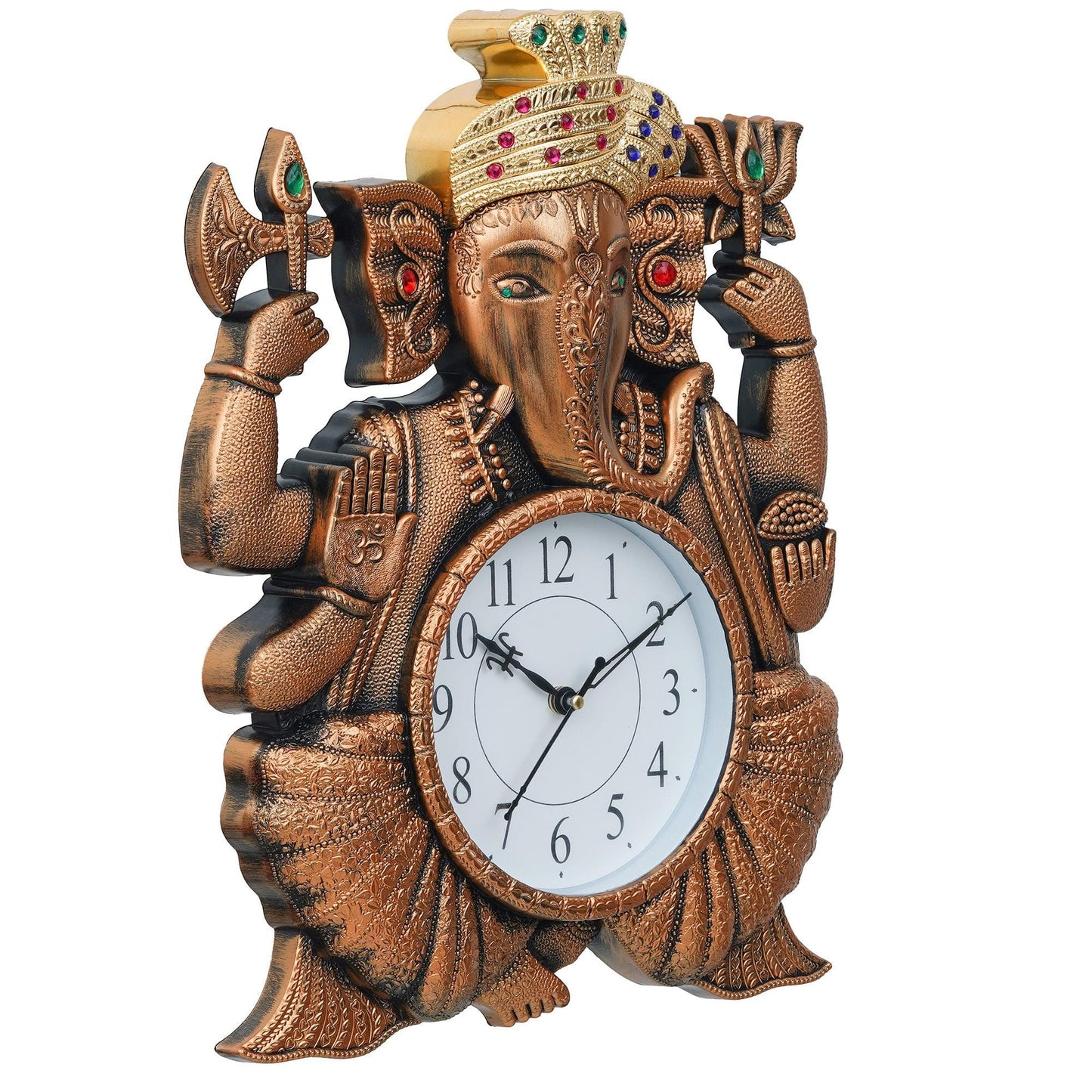 Webelkart Premium Pagdi Ganesha Analog Wall Clock for Home and Office Decor (12 Inches, Copper)