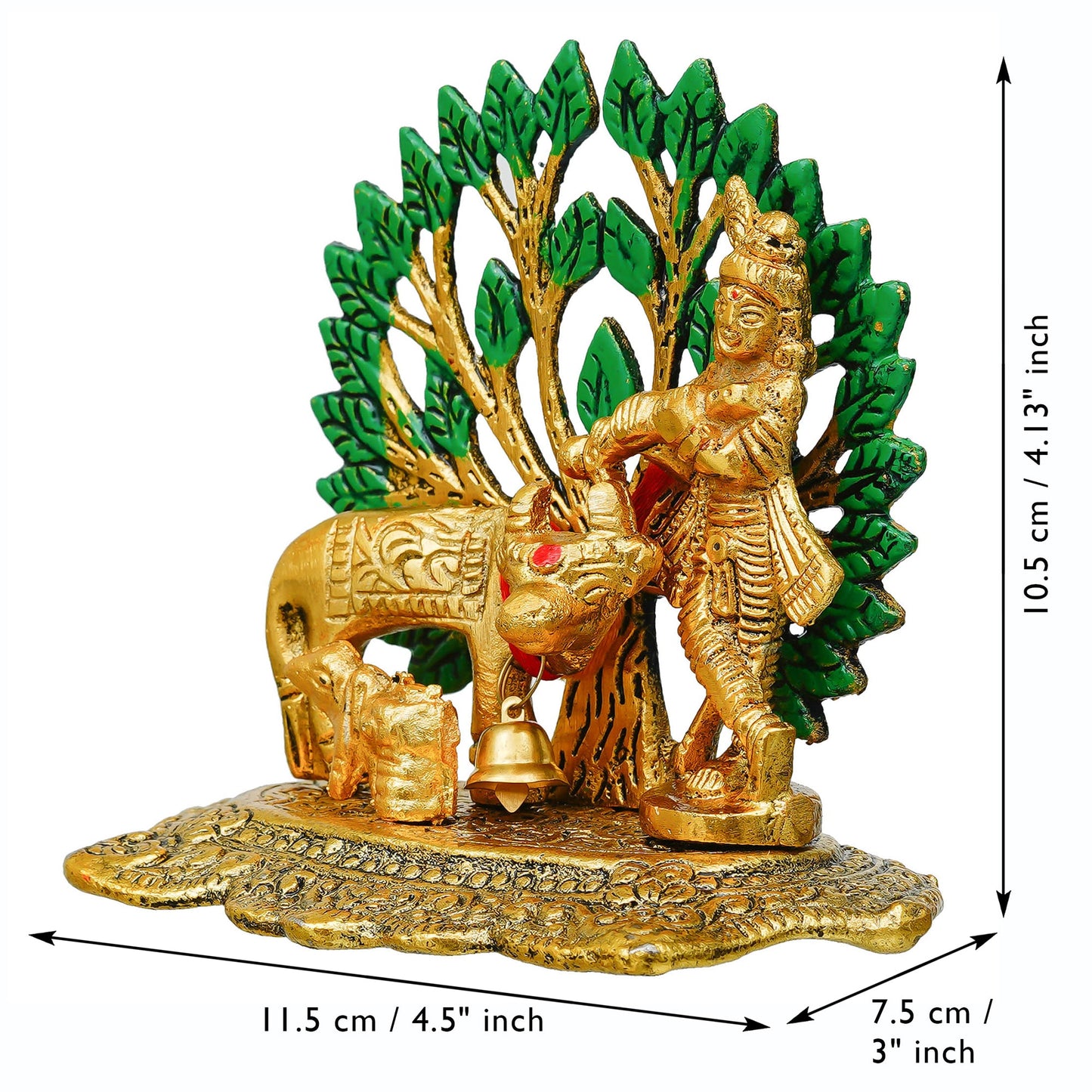Webelkart Antique Metal Krishna Idol with Kamdhenu Cow Showpiece for Home/Office Decor| Krishna Statue |Krishna Murti for Temple Decor Pooja Article Decoration Item (4.13" Inches)