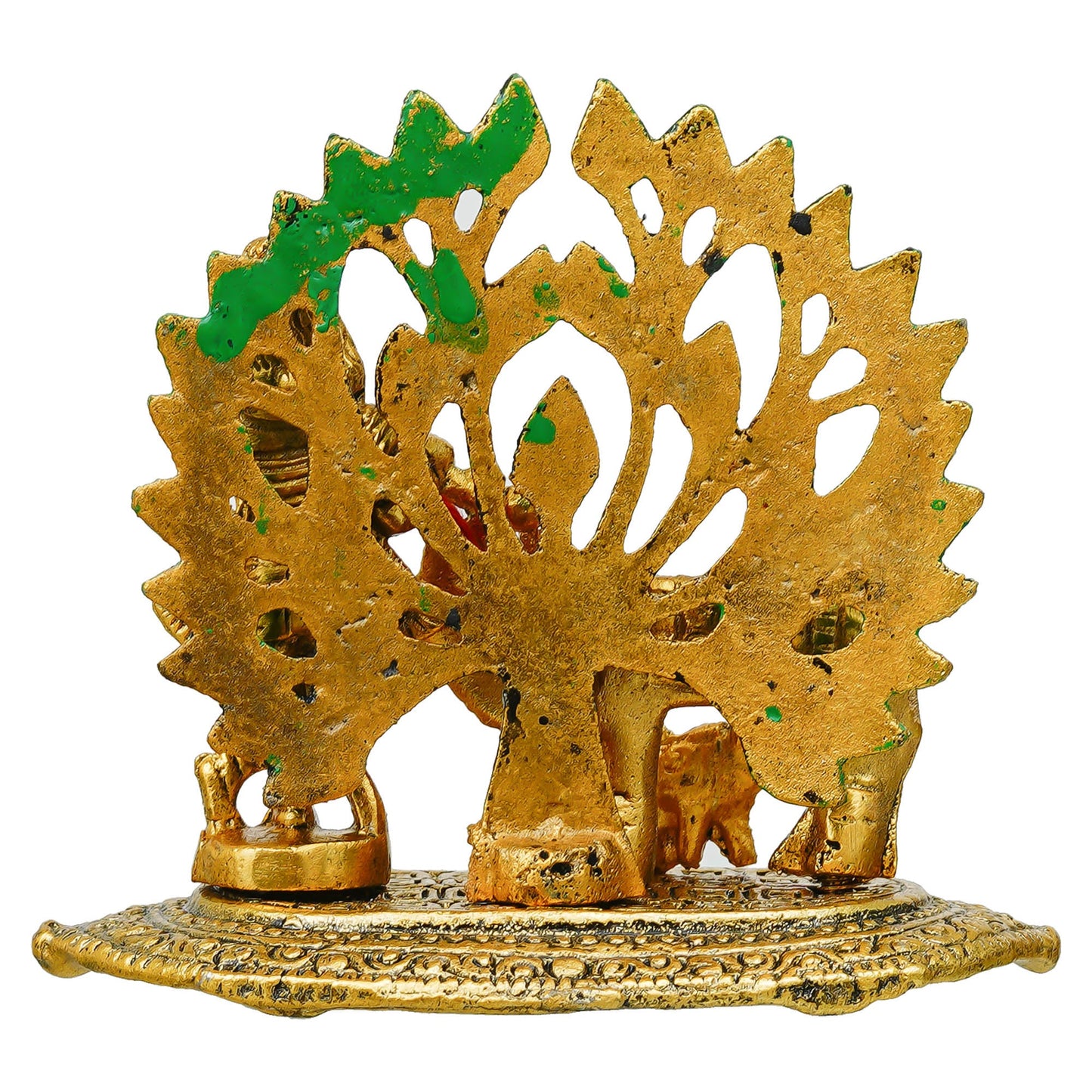 Webelkart Antique Metal Krishna Idol with Kamdhenu Cow Showpiece for Home/Office Decor| Krishna Statue |Krishna Murti for Temple Decor Pooja Article Decoration Item (4.13" Inches)