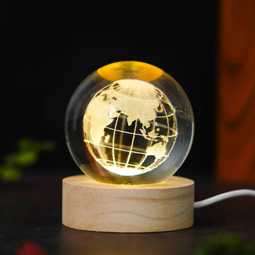 Webelkart Premium 3D Globe Crystal Ball Night Light USB Table LED Lamp Home Decor, Crystal Ball Night Light with Warm White Dimmable LED with Wooden Base,Diwali Decor Item (3" Inches)