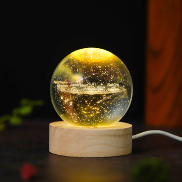 Webelkart Antique Universe 3D Crystal Moon Lamp Night Light for Home Decor/Crystal Ball Night Light with Warm White Dimmable LED lamp for Home Diwali Decoration Item(3" Inches)