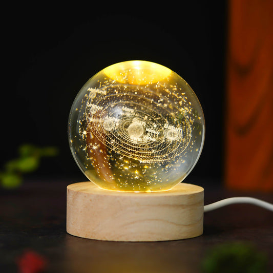 Webelkart Antique Universe 3D Crystal Moon Lamp Night Light for Home Decor/Crystal Ball Night Light with Warm White Dimmable LED lamp for Home Diwali Decoration Item(3" Inches)