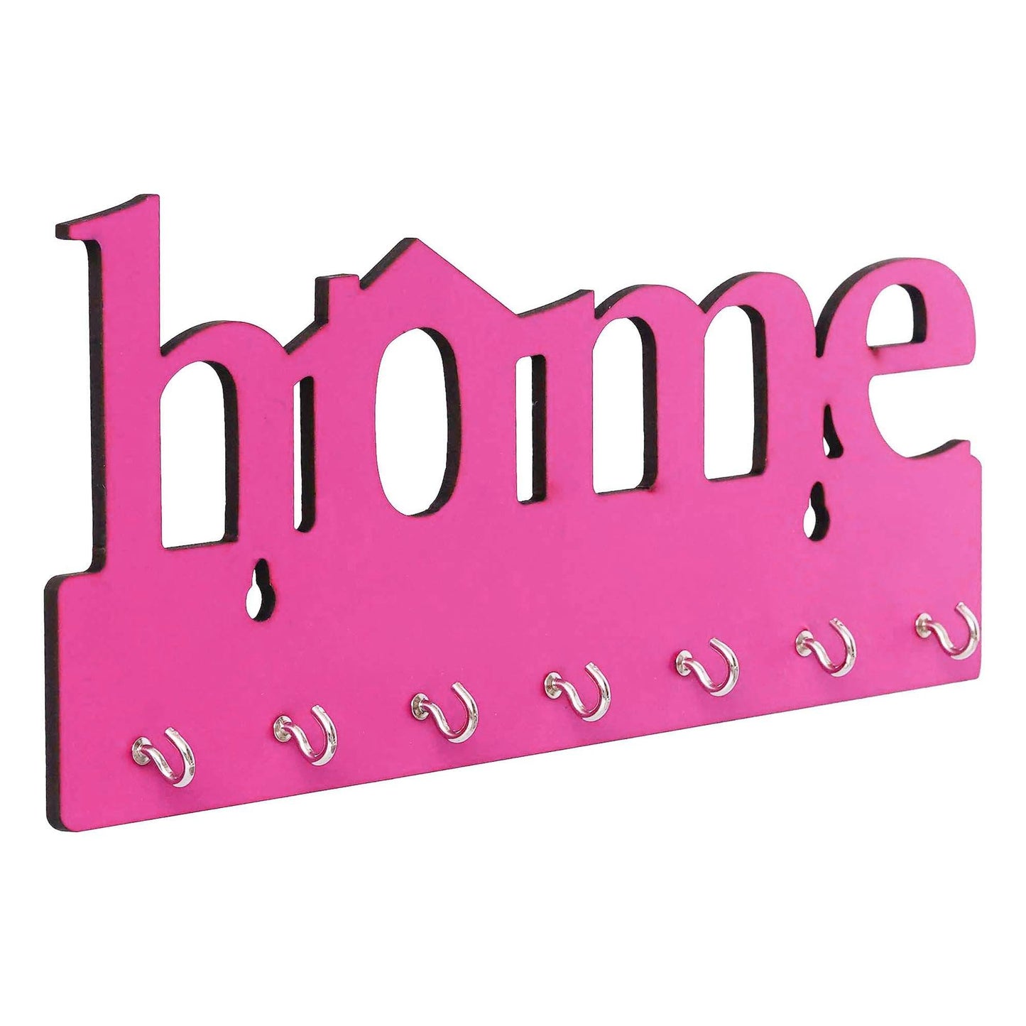 Webelkart Premium Home Keys Wooden Key Holder (29 cm x 13.5 cm x 0.4 cm, Wood) 7 Hook - Decorative Items for Home Decor (Pink)