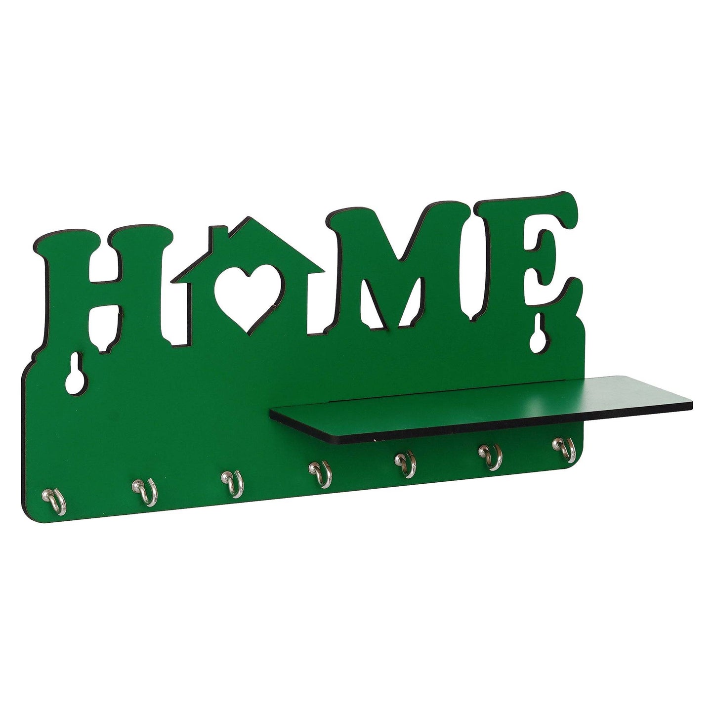 Webelkart Designer Home Keys Wooden Key Holder with 7 Hooks, Free Keychain (29 cm x 13.5 cm x 0.4 cm, Green) Key Stand Key Hanger