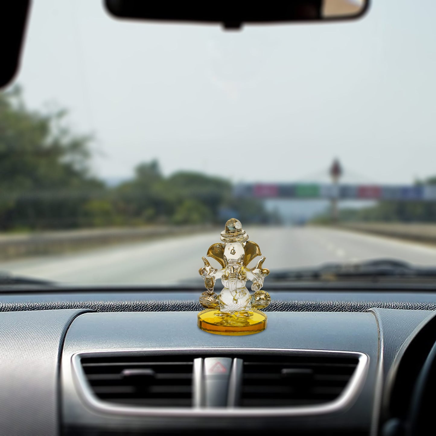 Webelkart Premium Dubble Side Crystal Ganesha Statue Decorative Showpiece,Ganesha Murti for Temple Decor Ganpati Idol Figurine for Temple| Ganesha Idol for Car Dashboard (