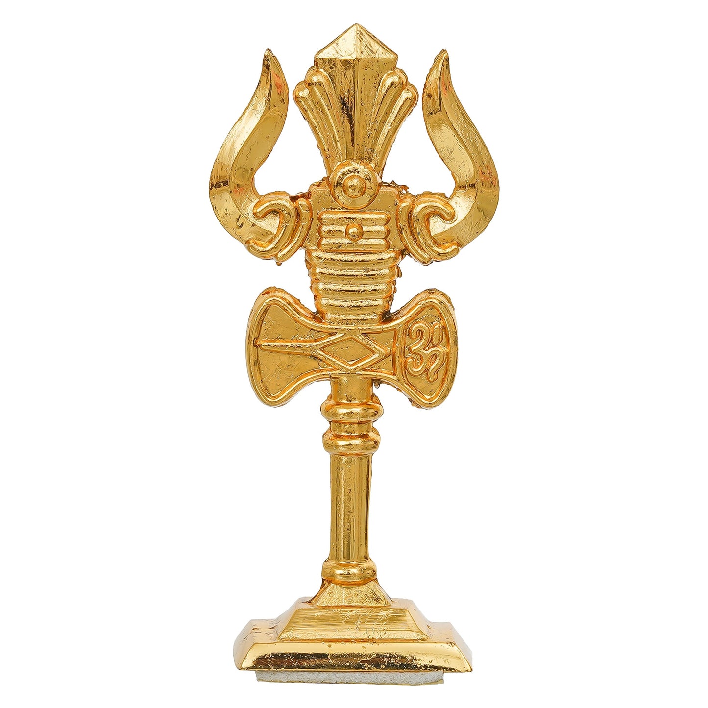 Webelkart Premium Metal Lord Shiva Trishul with Damru on Stand Statue for CarDashboard,Pooja Decor Beautiful Mahakal Trishul for Temple Decor Pooja Artical,Adiyogi Trishul (3.93" Inches Gold)