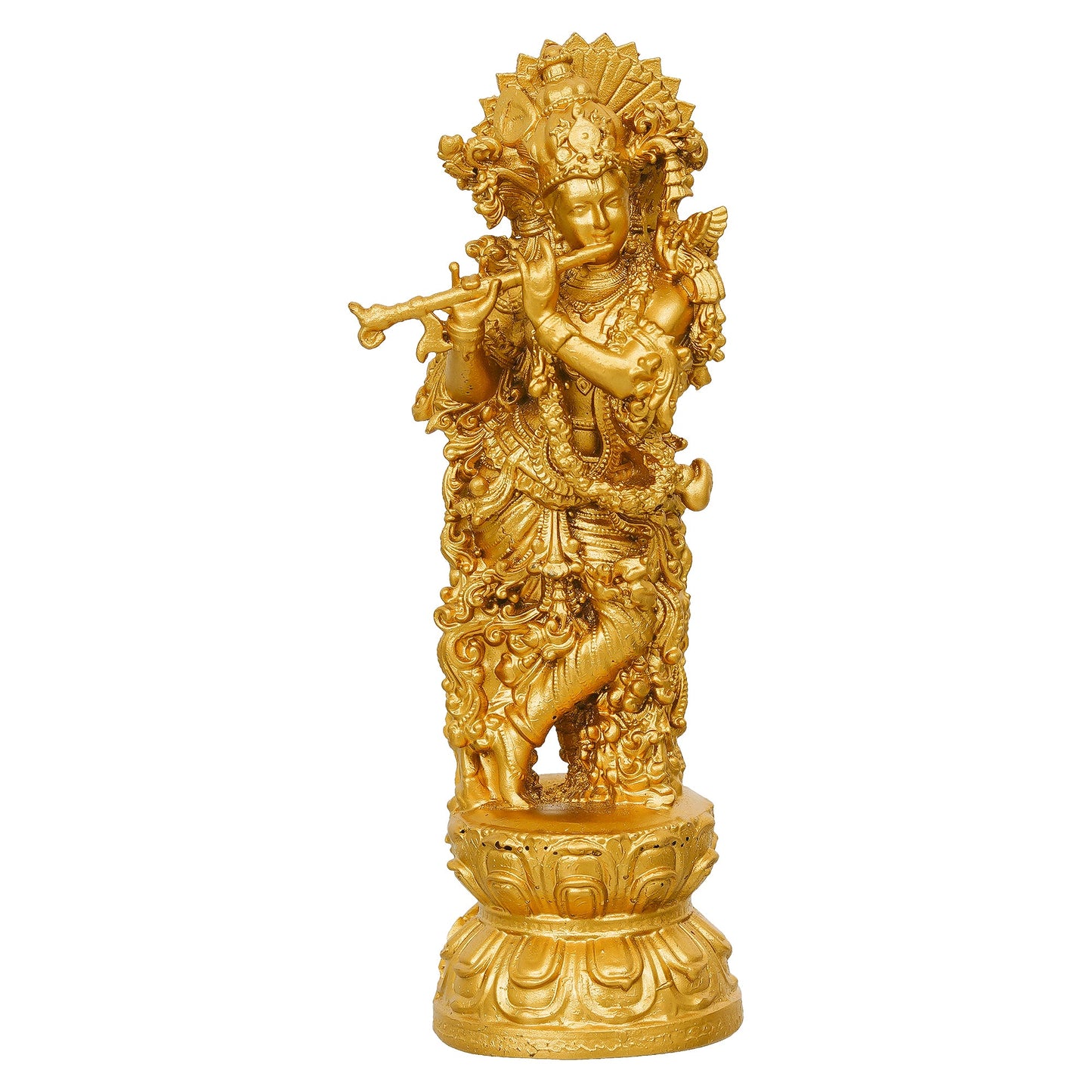 Webelkart Premium Small Krishna Idol Resin Cardashboard, Lord Krishan Statue, Gift Home and Office Decor, Krishna Figurine Showpiece (4" Inches Gold)