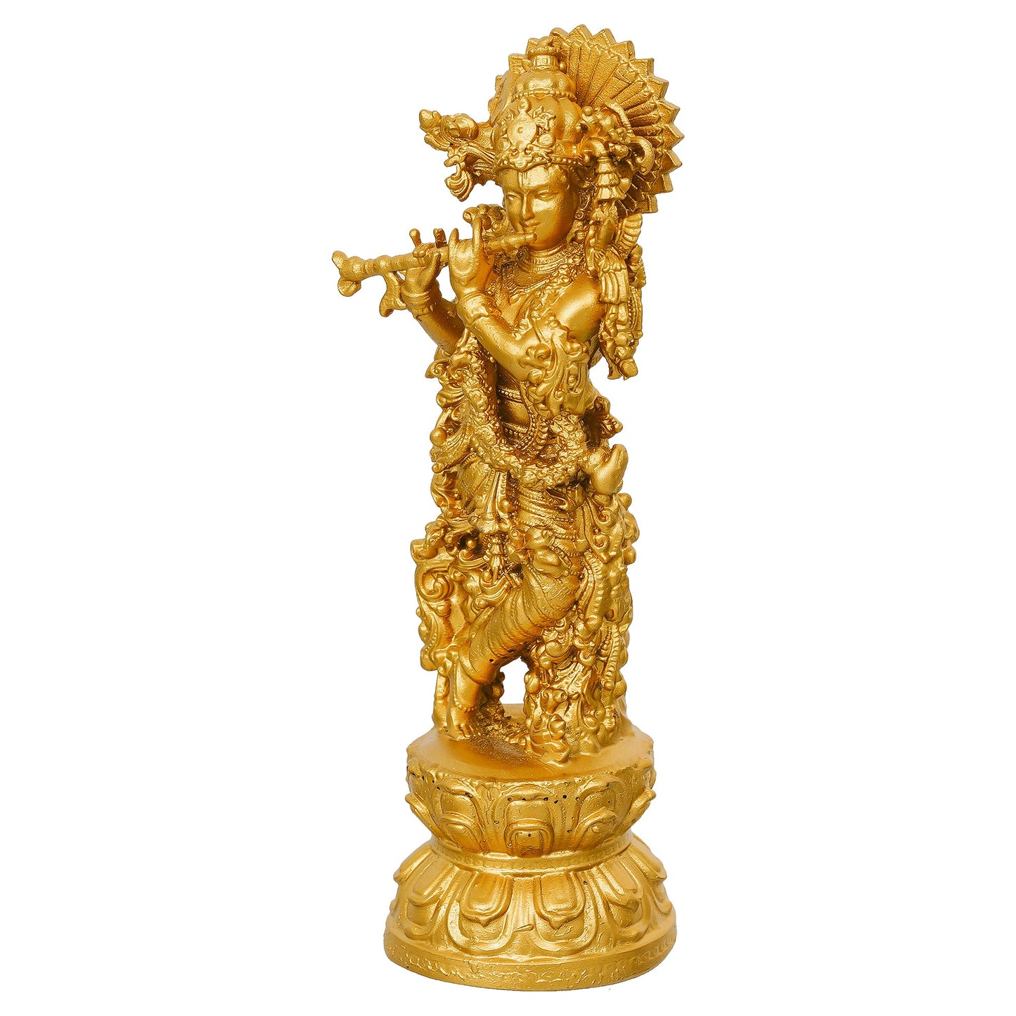 Webelkart Premium Small Krishna Idol Resin Cardashboard, Lord Krishan Statue, Gift Home and Office Decor, Krishna Figurine Showpiece (4" Inches Gold)